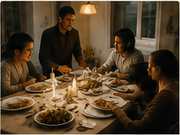 Family sharing a meal together around a table